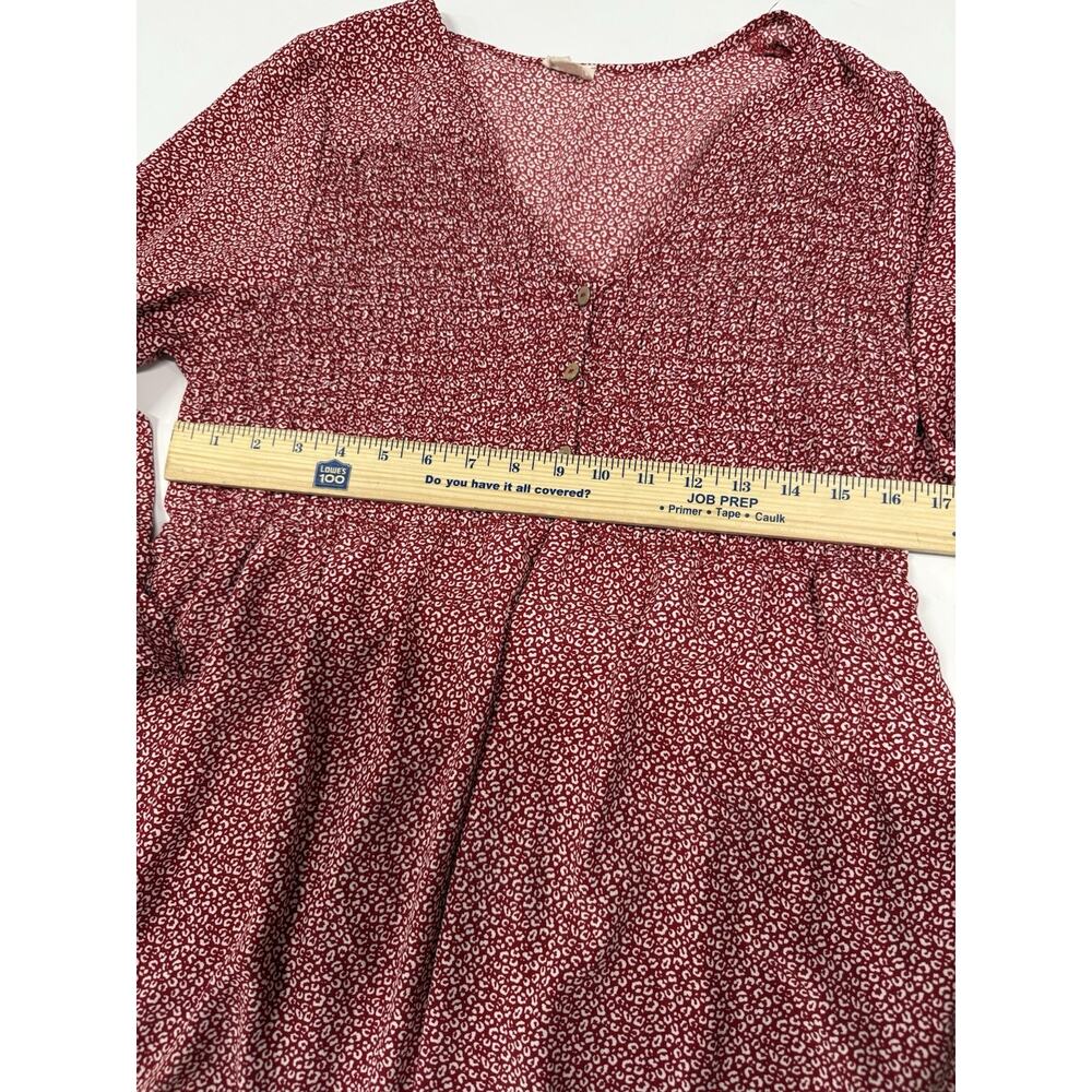 Peach Love California Large Womens Cottage Core Dress Red & White 3/4 Sleeves - Picture 4 of 6